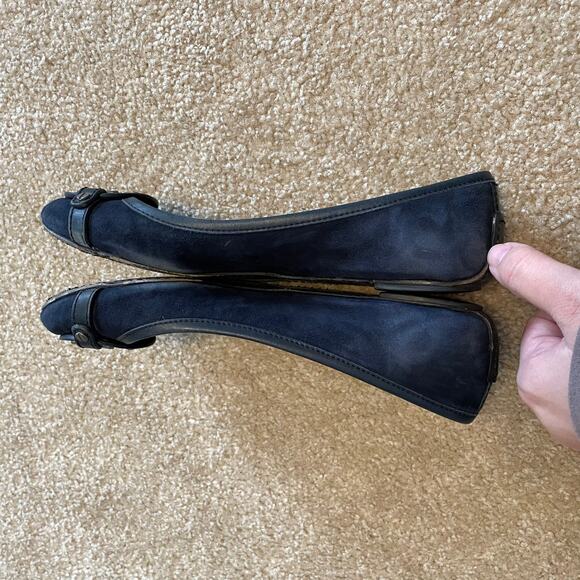 Tory Burch Black Suede Ballet Flats Big Logo SZ 8.5 Classic Designer Shoes - Picture 5 of 10